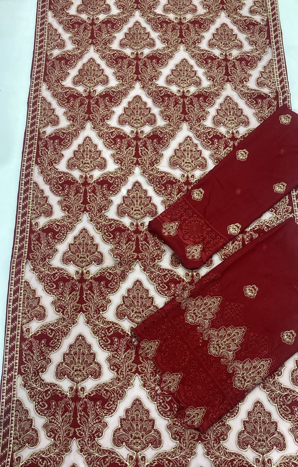 Mehroon Unstitched Luxury Dhanak Heavy Embroidered 3pc SS-7003
