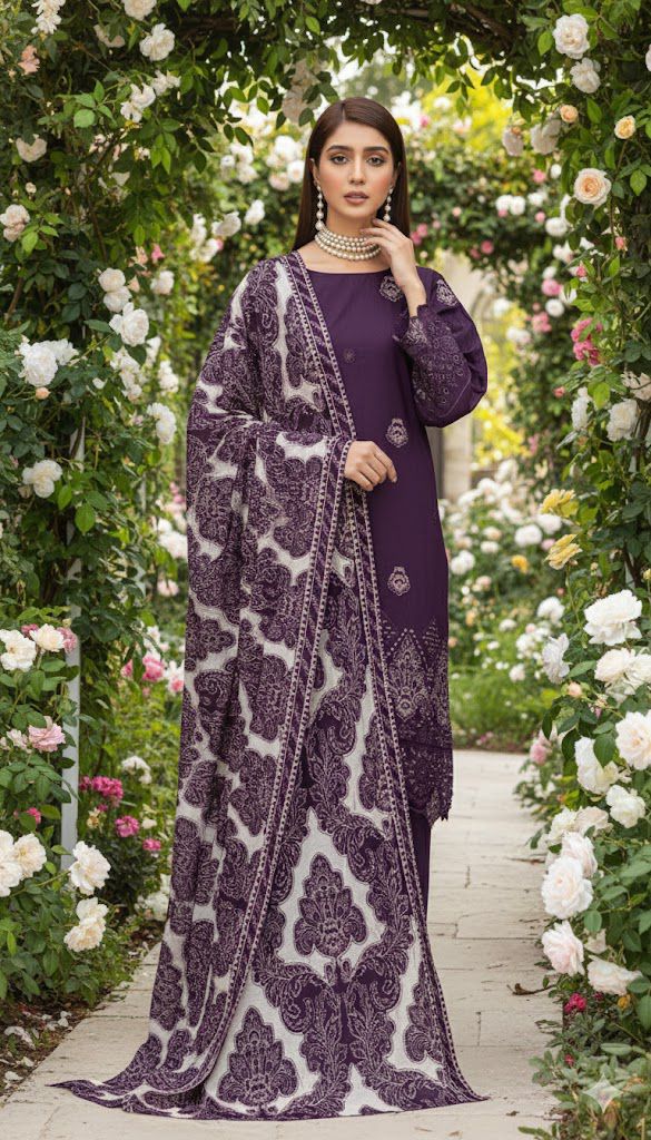 Purple Unstitched Luxury Dhanak Heavy Embroidered 3pc SS-7003