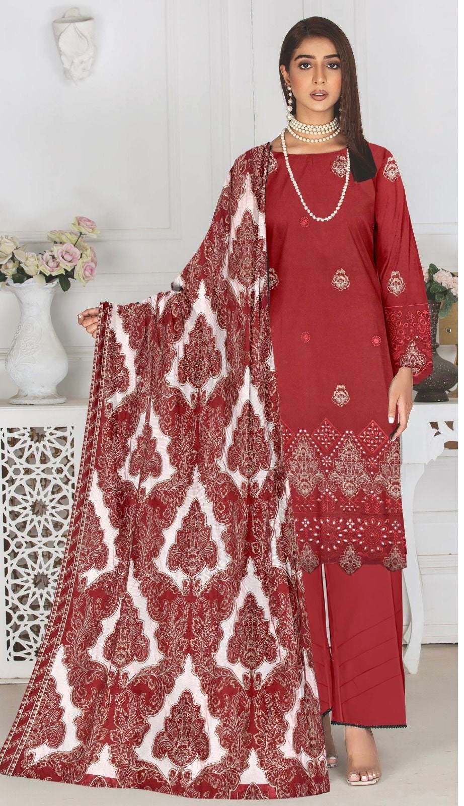 Mehroon Unstitched Luxury Dhanak Heavy Embroidered 3pc SS-7003