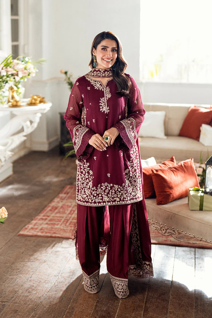 Azure 3pc unstitched Dhanak Emb with Emb Ready Dupatta