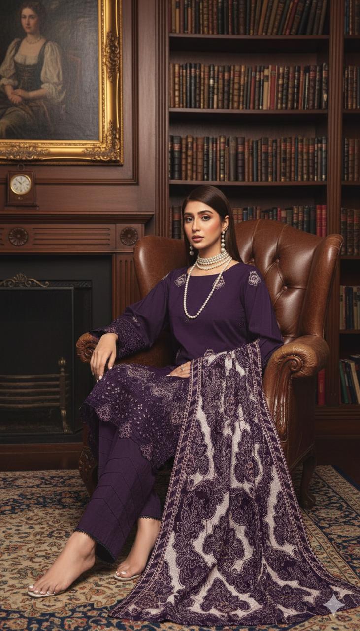 Purple Unstitched Luxury Dhanak Heavy Embroidered 3pc SS-7003