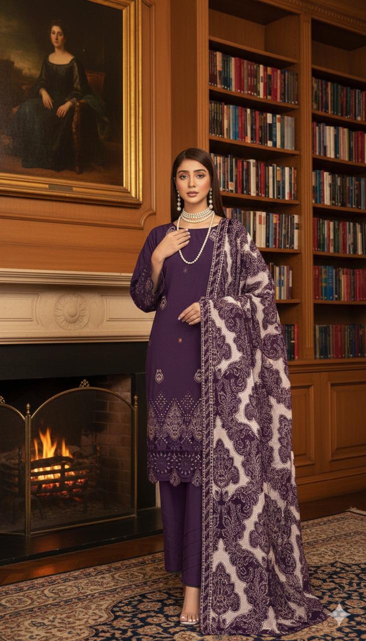 Purple Unstitched Luxury Dhanak Heavy Embroidered 3pc SS-7003